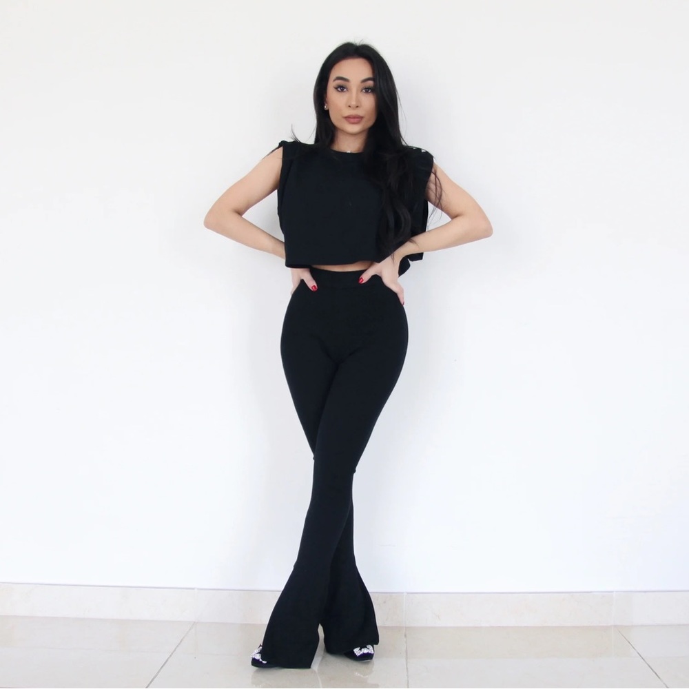 Petite the Brand CREAM RIBBED SIDE SPLIT LEGGINGS